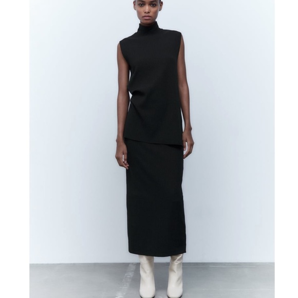 Zara Skirts Nwt Zara 2 Pieces Match Set Vented Rib Top Midi Pencil